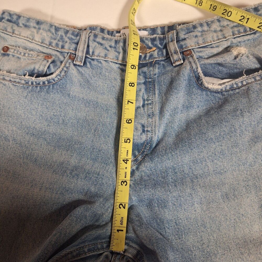 Zara Light Acid Wash Distressed High Rise Straight Leg Jeans Button Fly Size 8 - Picture 6 of 15